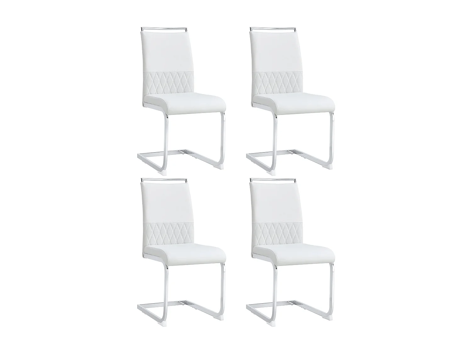 Lot de 4 chaises de salle à manger, design ergonomique, patins de protection, métal, blanc