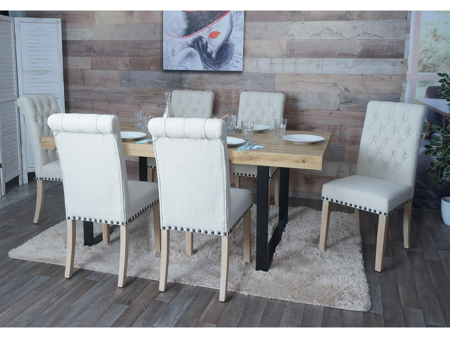 Chaise de salle à manger MCW-O66 (lot de 6),  blanc