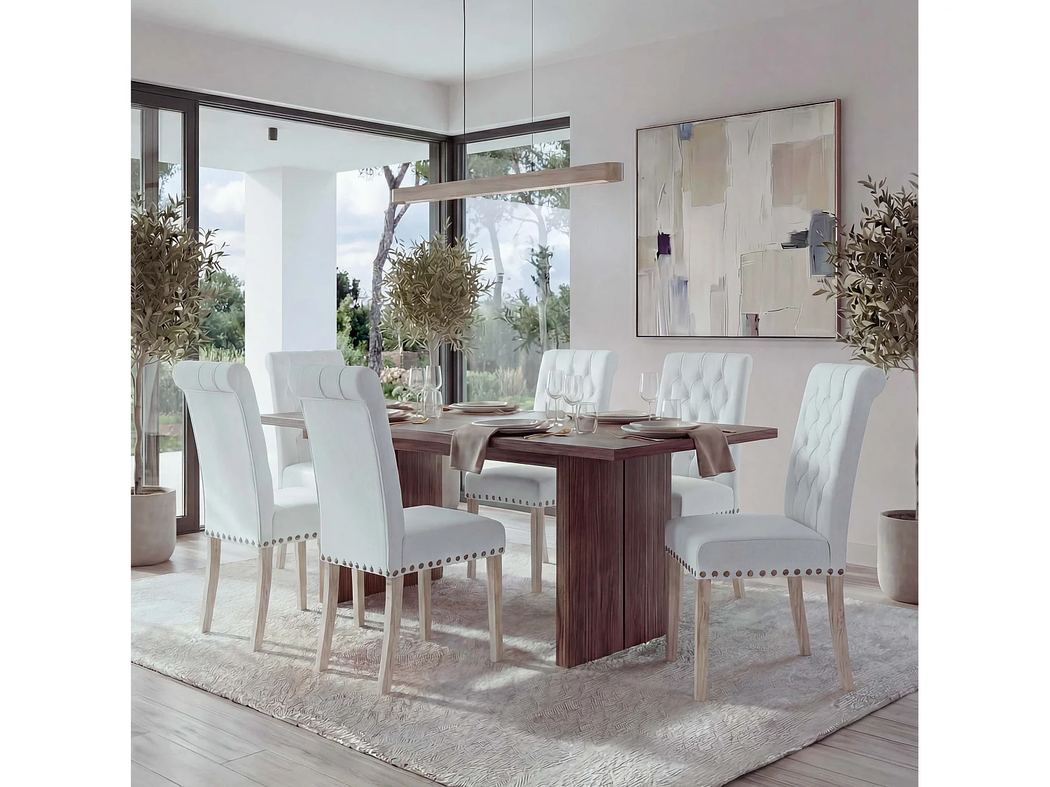 Chaise de salle à manger MCW-O66 (lot de 6),  blanc