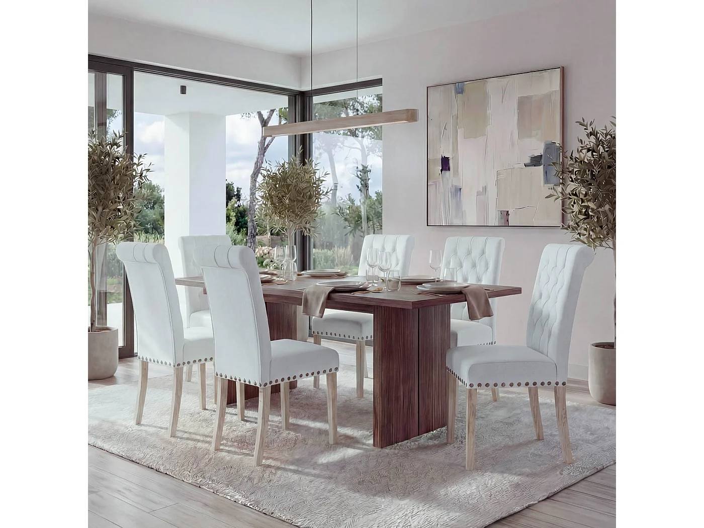 Chaise de salle à manger MCW-O66 (lot de 6),  blanc