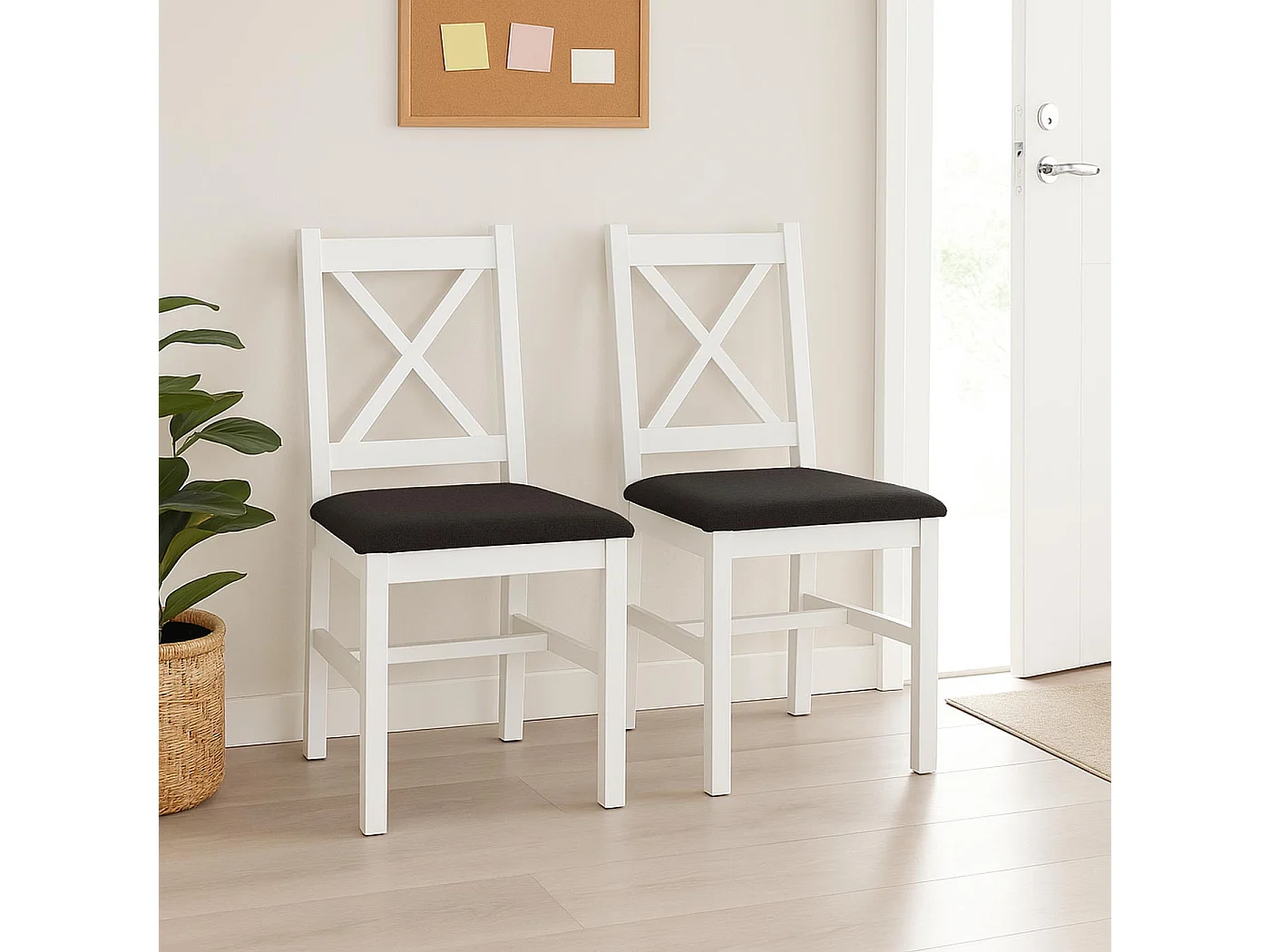 Chaise de salle à manger MCW-F77 (lot de 2),  blanc, rembourrage noir