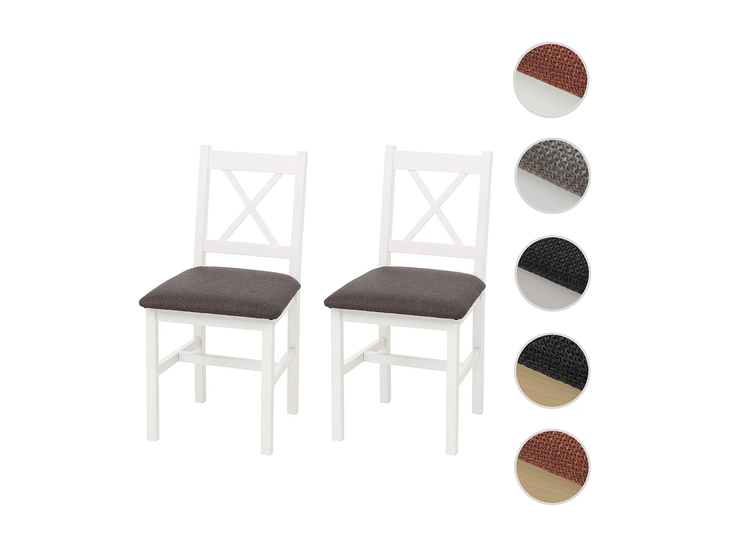 Eetkamerstoel MCW-F77 (set van 2),  wit, bekleding grijs