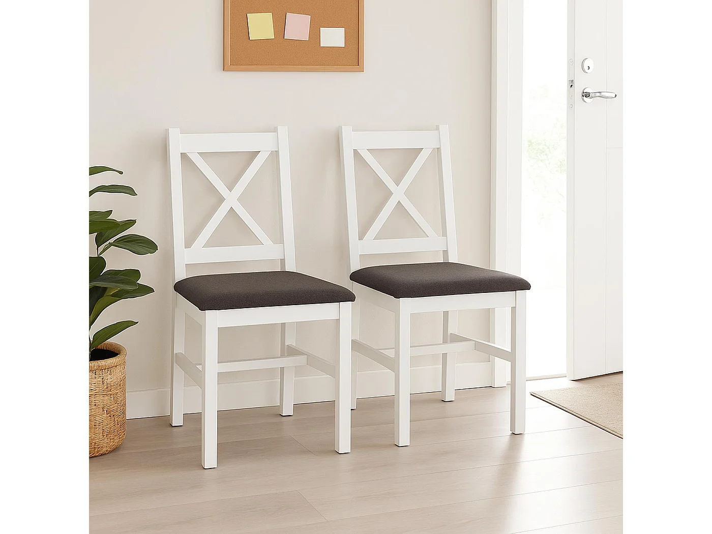 Eetkamerstoel MCW-F77 (set van 2),  wit, bekleding grijs