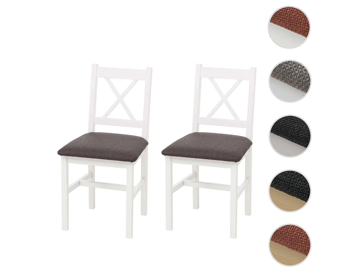Eetkamerstoel MCW-F77 (set van 2),  wit, bekleding grijs