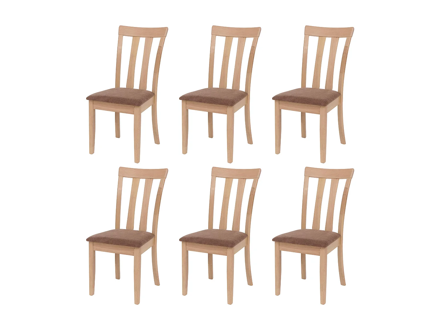 Set 6x sedie cucina sala soggiorno MCW-G46 legno massello ~ struttura naturale cuscino marrone