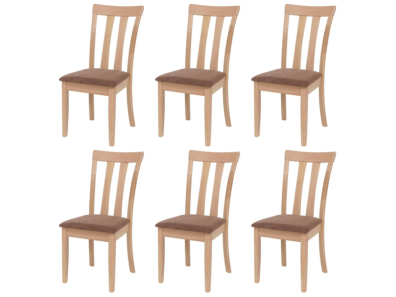 Set 6x sedie cucina sala soggiorno MCW-G46 legno massello ~ struttura naturale cuscino marrone