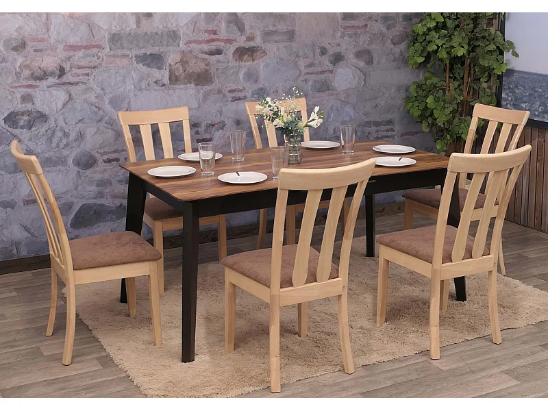 Set 6x sedie cucina sala soggiorno MCW-G46 legno massello ~ struttura naturale cuscino marrone