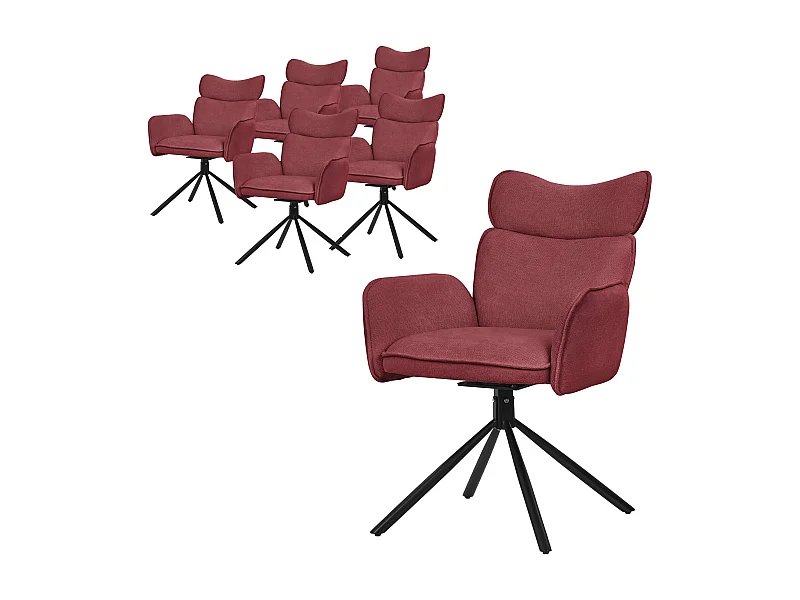 ML-Design 6x Sillas de comedor giratorias 360° rojas con funda de tela, asiento de salón con reposabrazos y respaldo sillón ergonómico de cocina