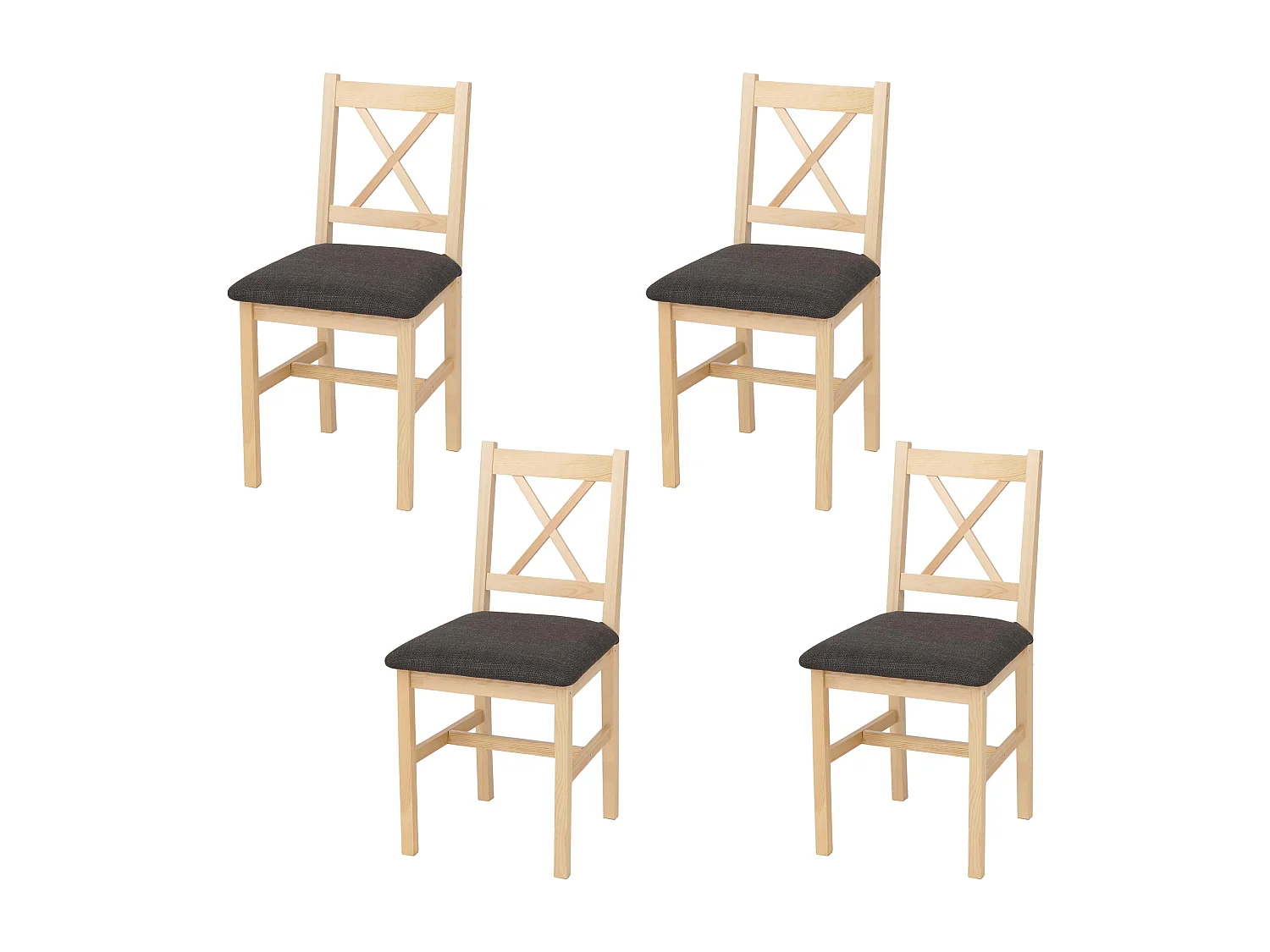 Eetkamerstoel MCW-F77 (set van 4),  naturel, bekleding zwart