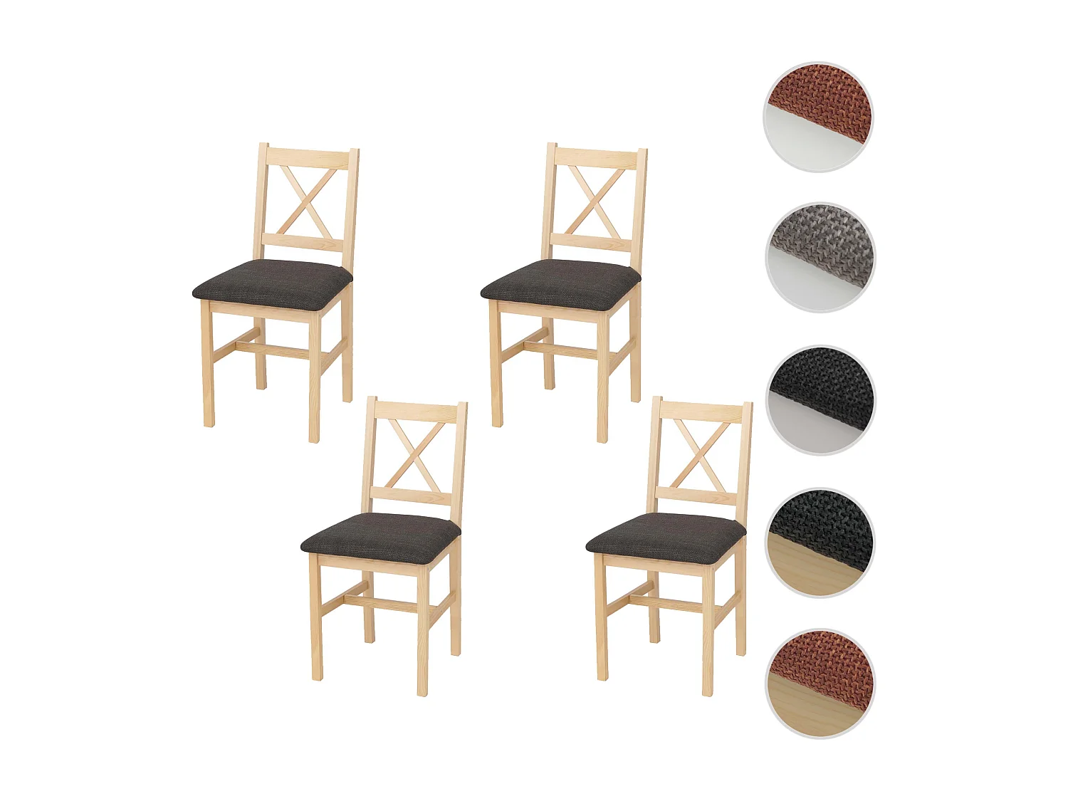 Chaise de salle à manger MCW-F77 (lot de 4),  naturel, rembourrage noir