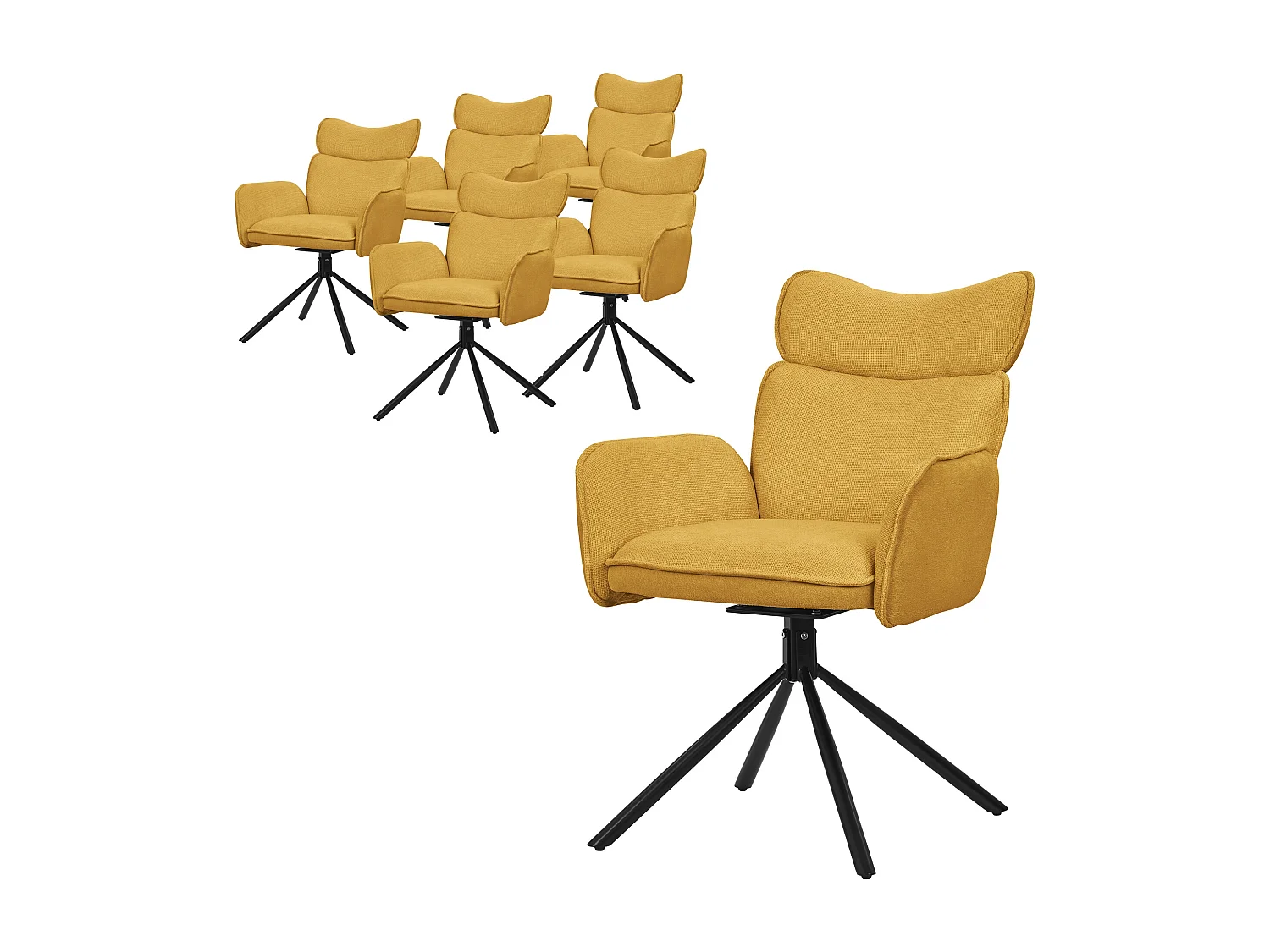 ML-Design Set 6 sedie da scrivania senape con rivestimento in tessuto, girevoli a 360°, poltrona da ufficio con braccioli e schienale, sedia da pranzo