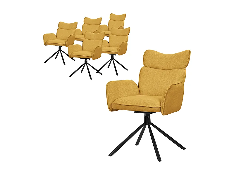 ML-Design Set 6 sedie da scrivania senape con rivestimento in tessuto, girevoli a 360°, poltrona da ufficio con braccioli e schienale, sedia da pranzo