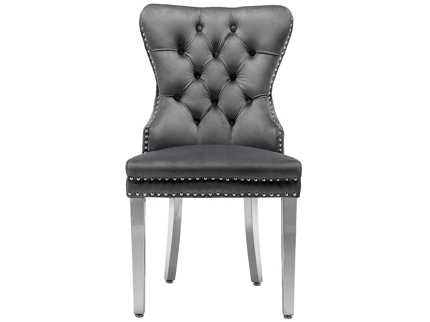 Lot de 4 chaises 53x62.5x94.5 cm avec Rembourrée Fermeture à boutons et ornée de rivets Matière velours en gris pour Salon et salle à manger
