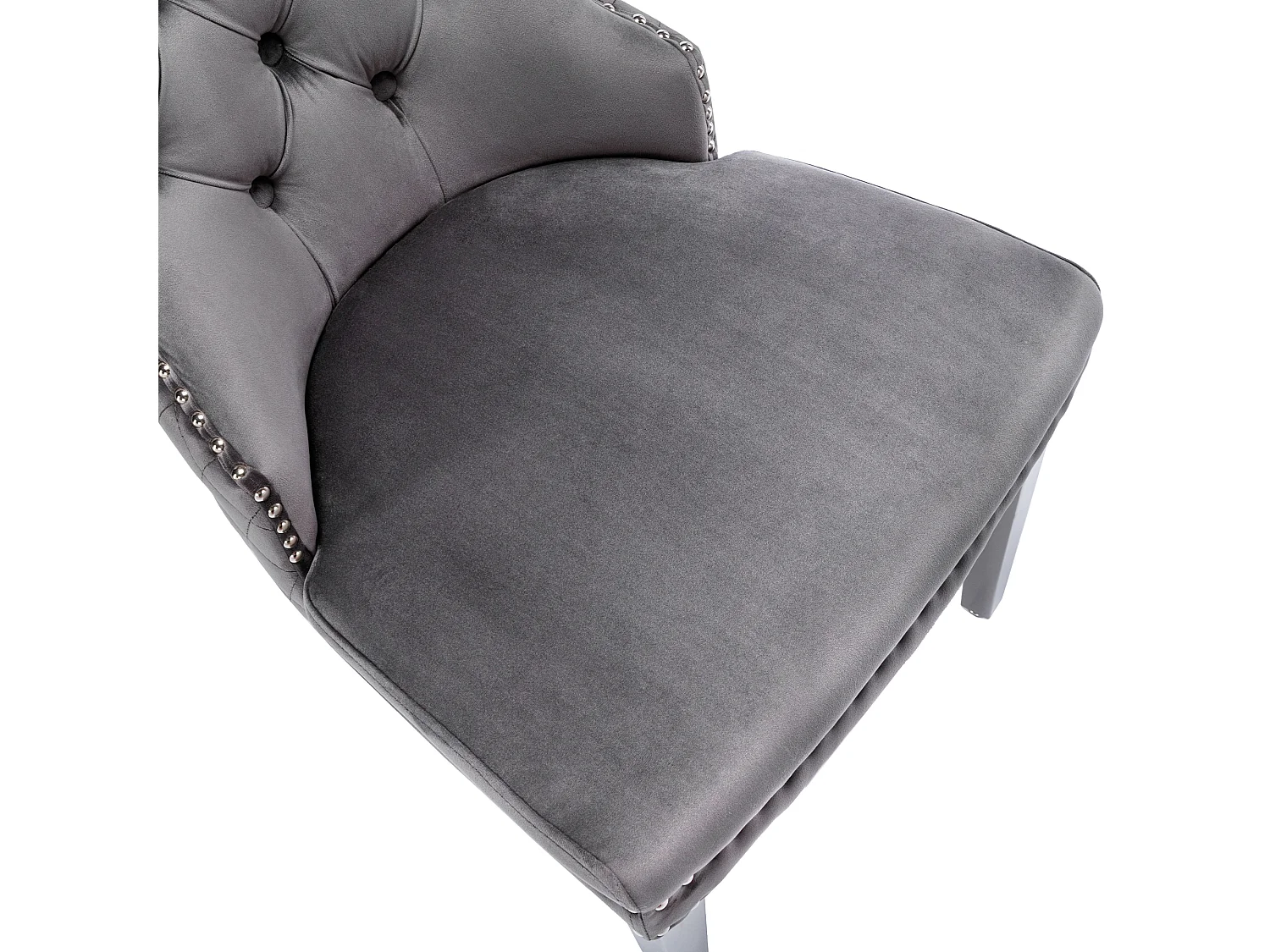Lot de 4 chaises 53x62.5x94.5 cm avec Rembourrée Fermeture à boutons et ornée de rivets Matière velours en gris pour Salon et salle à manger