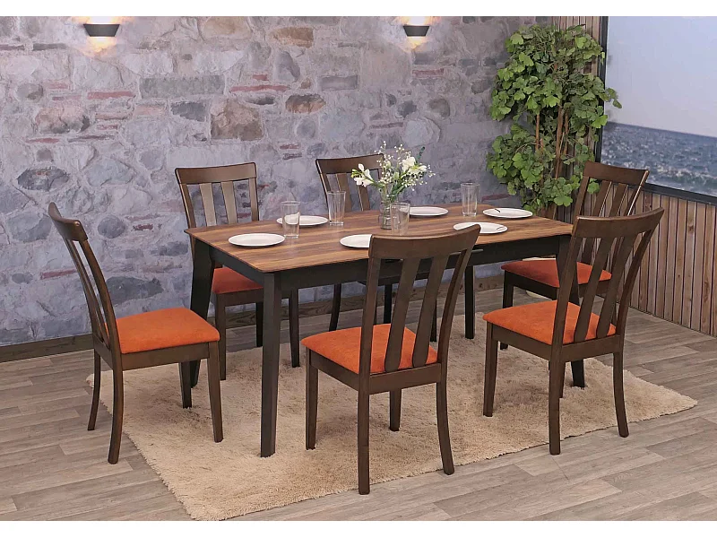 Silla de comedor MCW-G46 (juego de 6),  estructura oscura, naranja