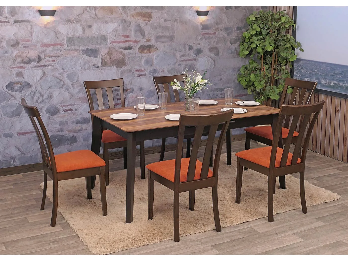 Chaise de salle à manger MCW-G46 (lot de 6),  piètement foncé, orange