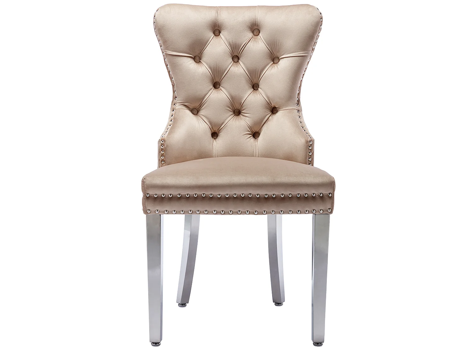 Lot de 6 chaises 53x62.5x94.5 cm avec Rembourrée Fermeture à boutons et ornée de rivets Matière velours en beige pour Salon et salle à manger