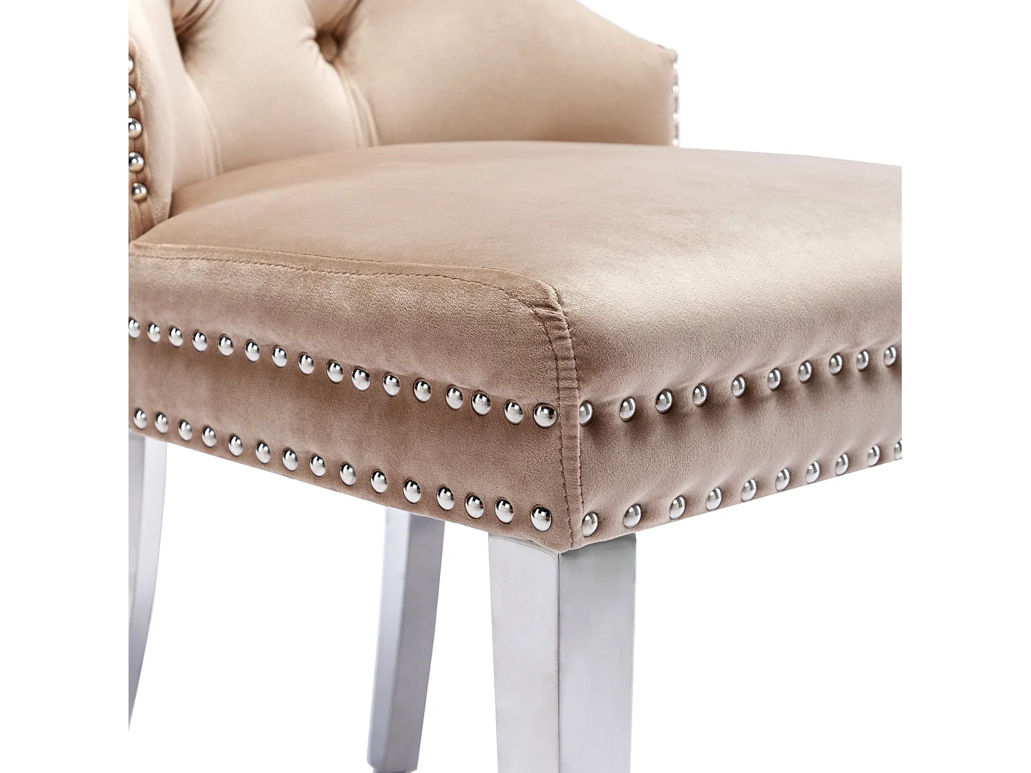 Lot de 6 chaises 53x62.5x94.5 cm avec Rembourrée Fermeture à boutons et ornée de rivets Matière velours en beige pour Salon et salle à manger