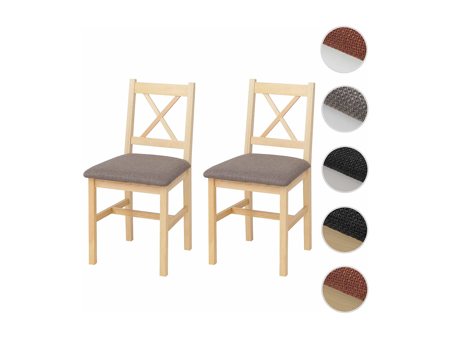 Eetkamerstoel MCW-F77 (set van 2),  naturel, bekleding grijs