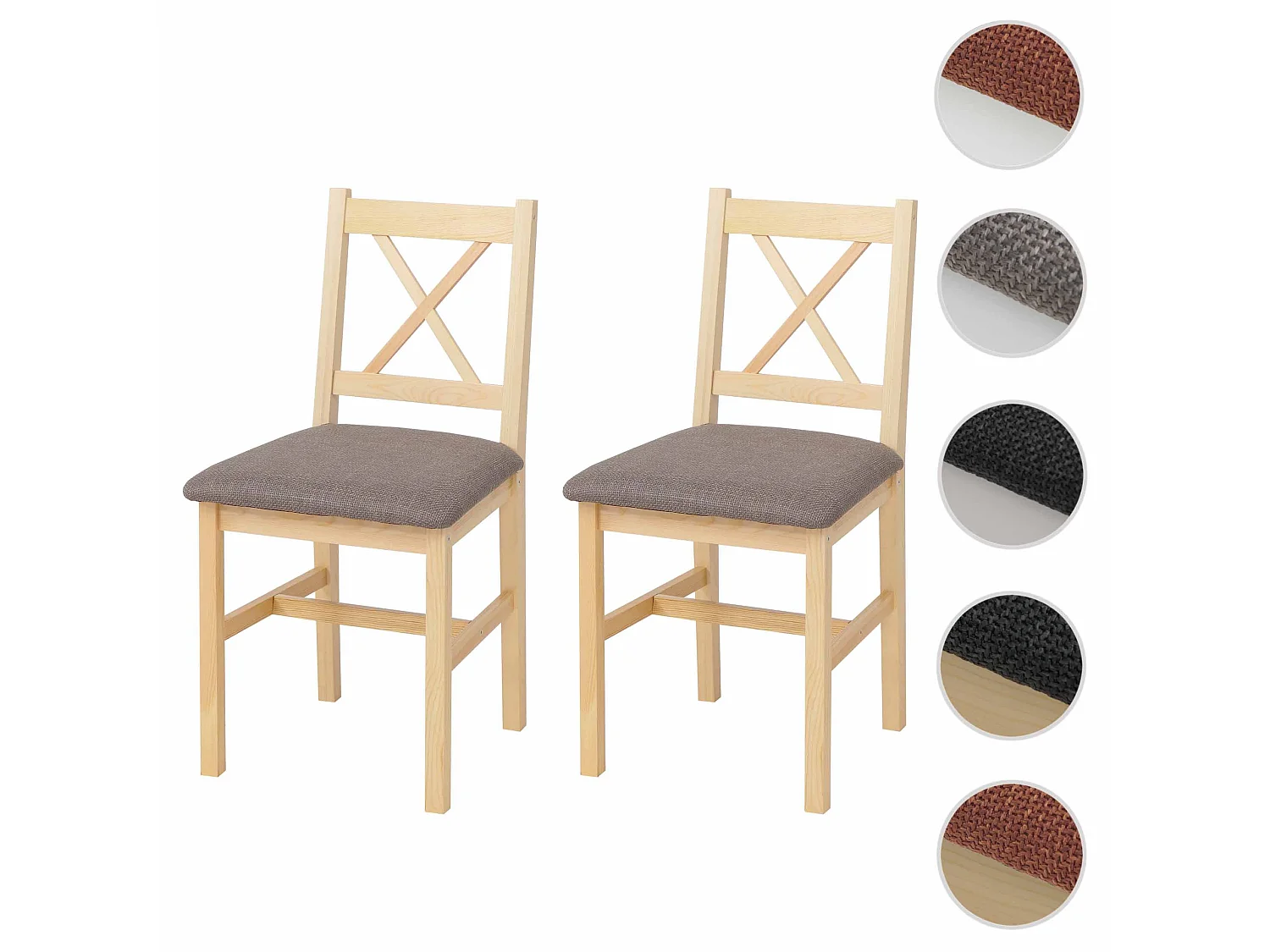 Chaise de salle à manger MCW-F77 (lot de 2),  naturel, rembourrage gris