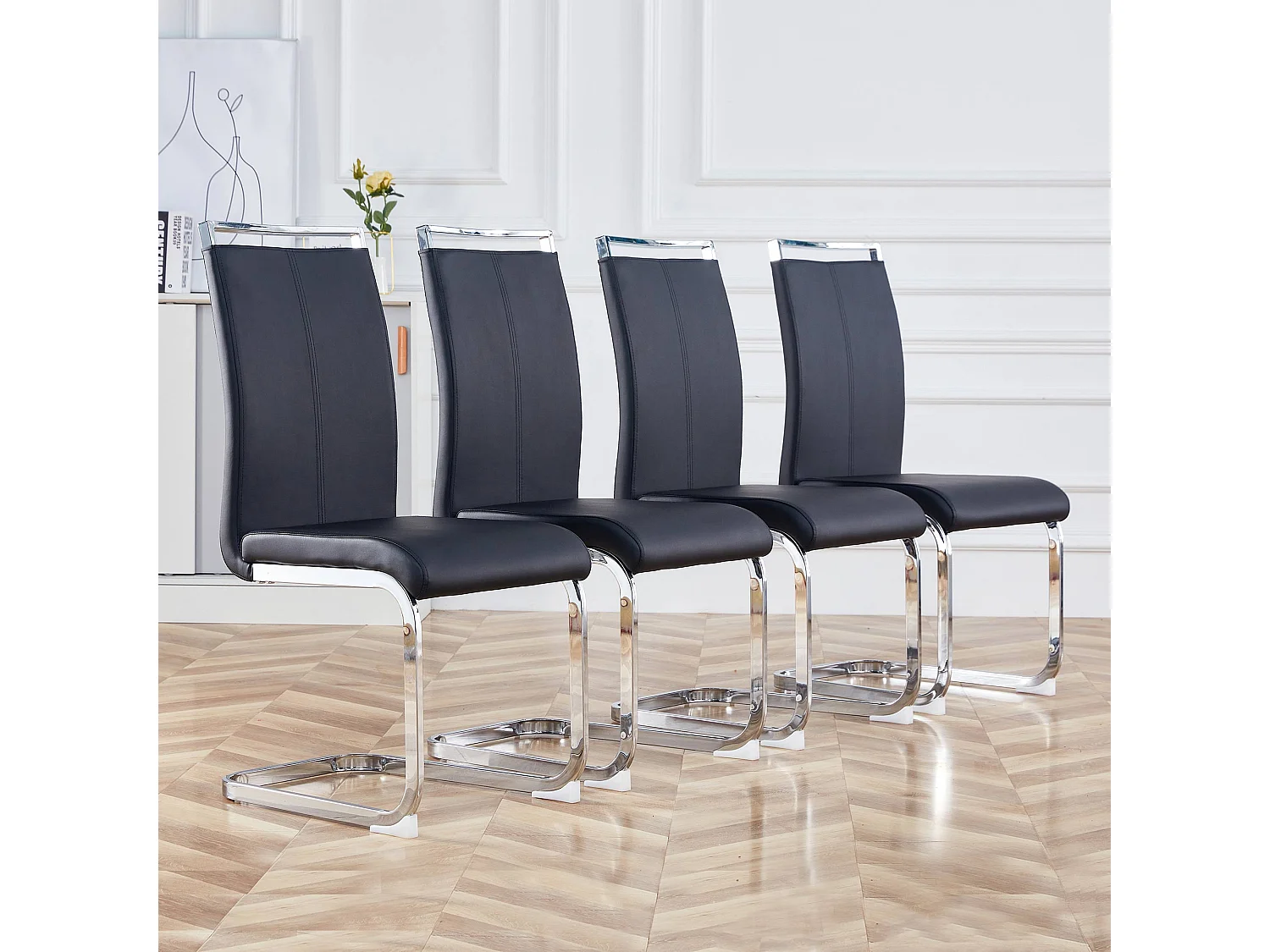 Lot de 4 chaises 42x54x100 cm avec Dossier rembourré Matériau PU en noir pour Salon et salle à manger