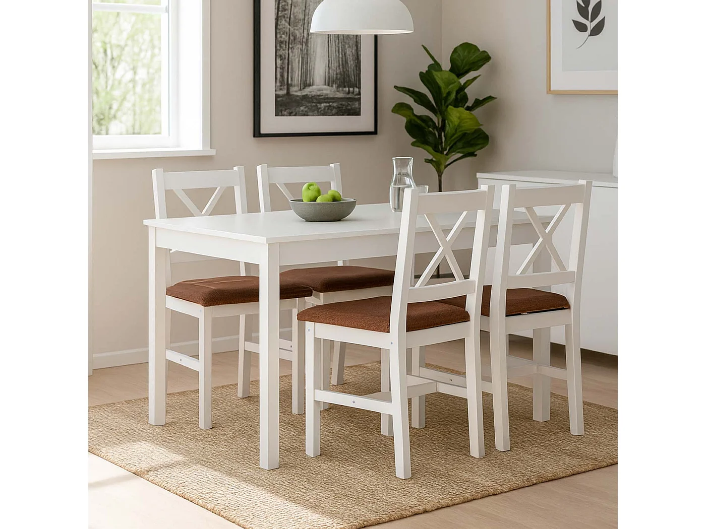 Eetkamerstoel MCW-F77 (set van 4),  wit, bekleding terracotta