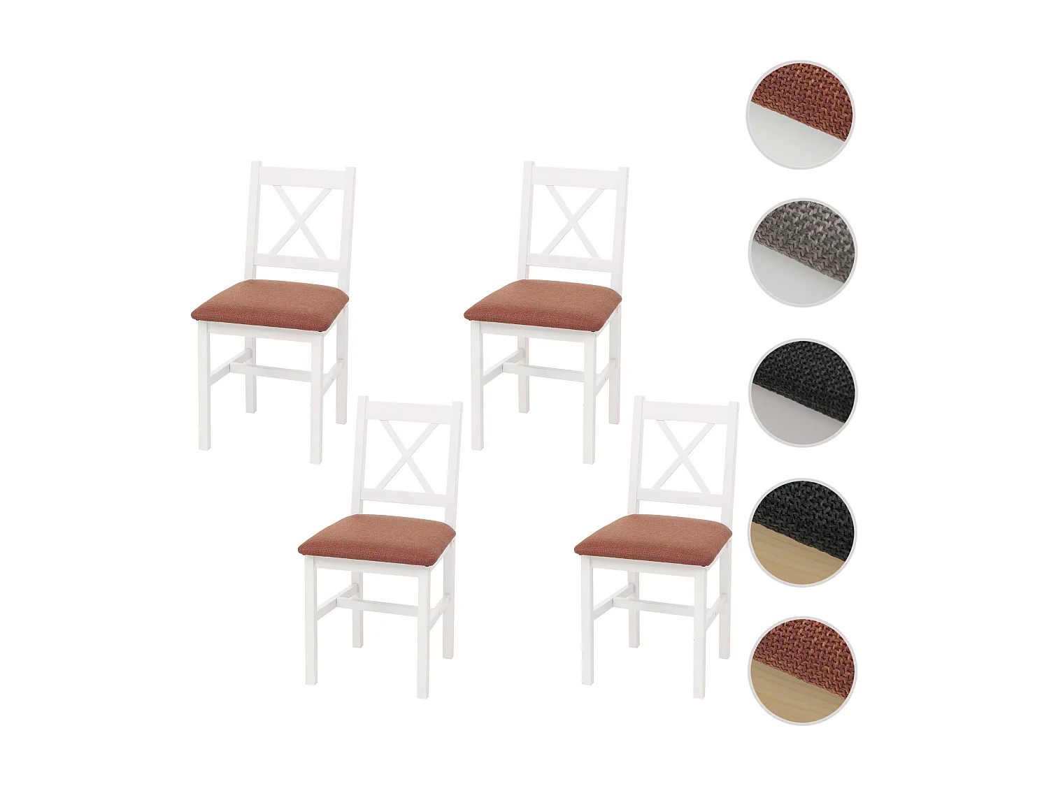 Chaise de salle à manger MCW-F77 (lot de 4),  blanc, rembourrage terracotta