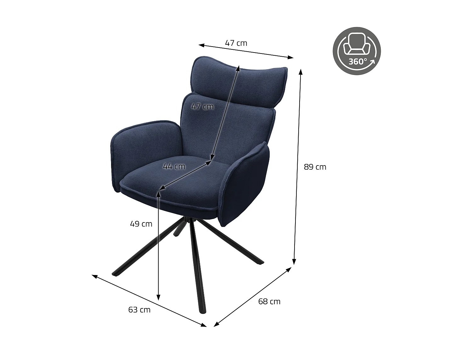 ML-Design Set 6 sedie da scrivania blu scuro, rivestimento in tessuto, girevoli a 360°, poltrona da ufficio con braccioli e schienale, sedia da pranzo