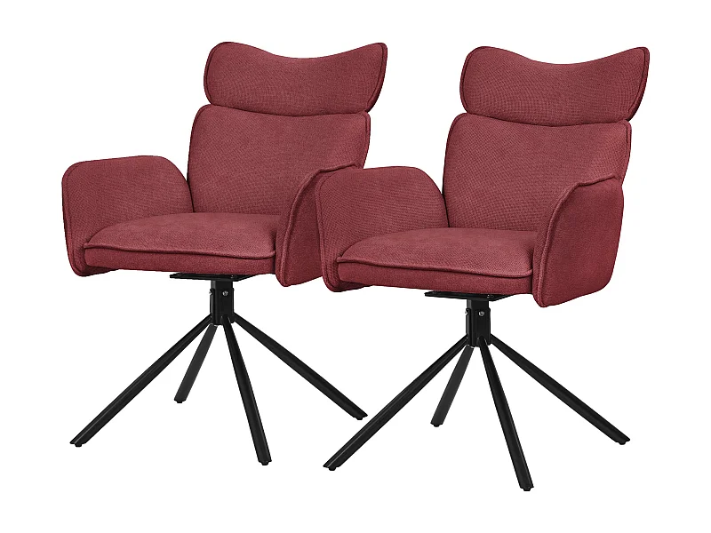 ML-Design Set 2 sedie da scrivania rosso con rivestimento in tessuto, girevoli a 360°, poltrona da ufficio con braccioli e schienale, sedia da pranzo
