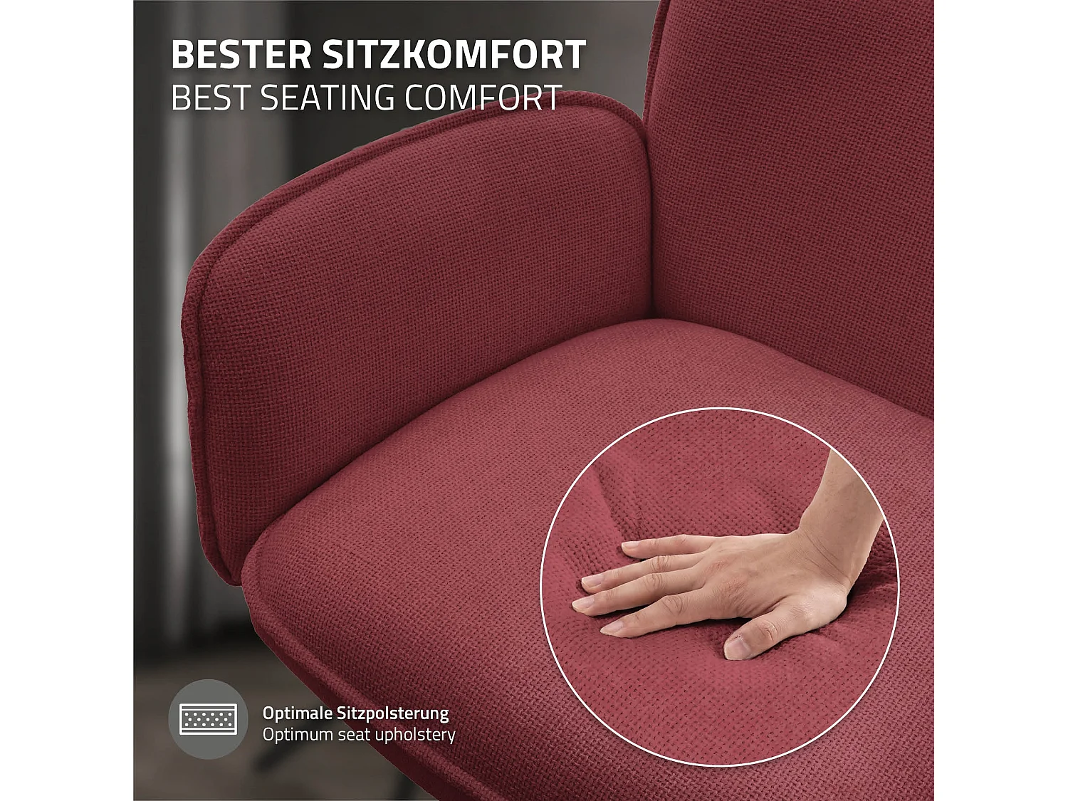 ML-Design Set 2 sedie da scrivania rosso con rivestimento in tessuto, girevoli a 360°, poltrona da ufficio con braccioli e schienale, sedia da pranzo