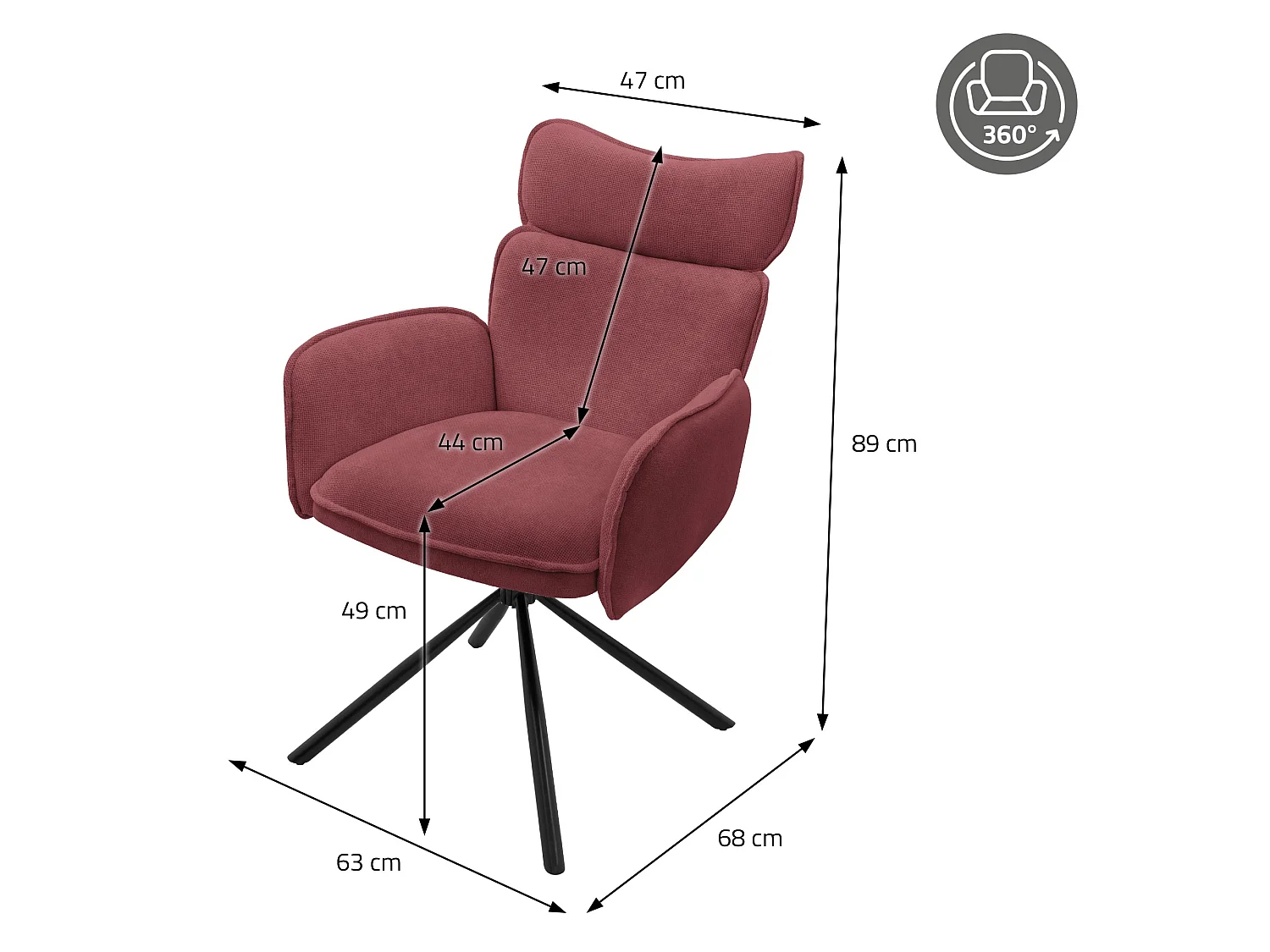 ML-Design Set 2 sedie da scrivania rosso con rivestimento in tessuto, girevoli a 360°, poltrona da ufficio con braccioli e schienale, sedia da pranzo