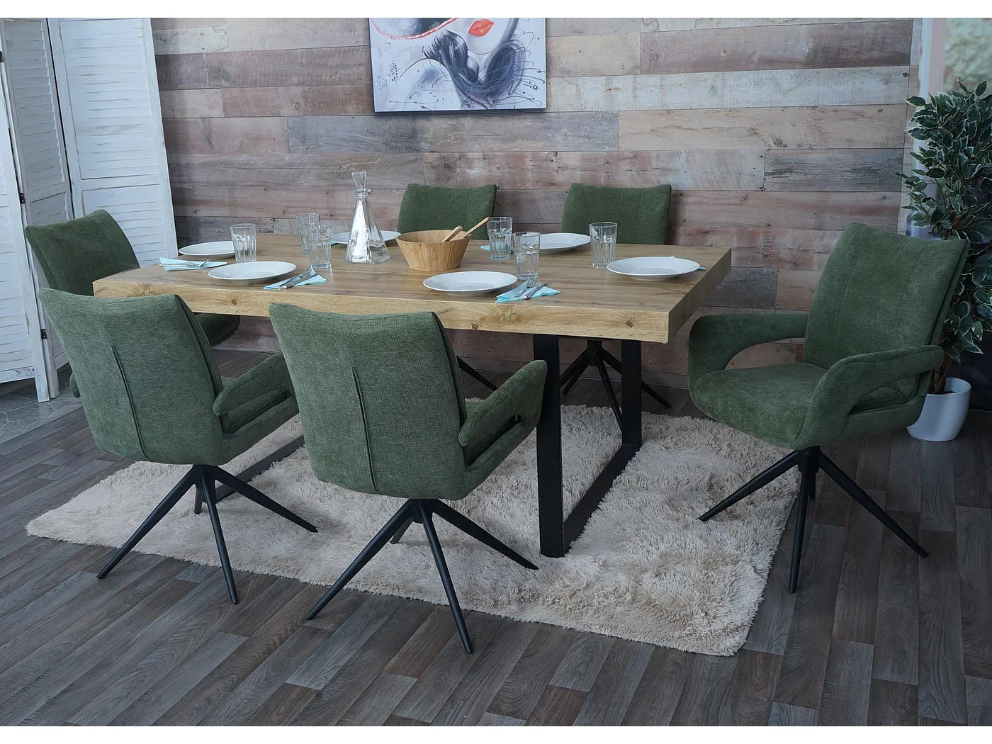 Set 6x sedie da pranzo MCW-O78, da cucina, seduta girevole posizionamento automatico tessuto ciniglia ~ verde