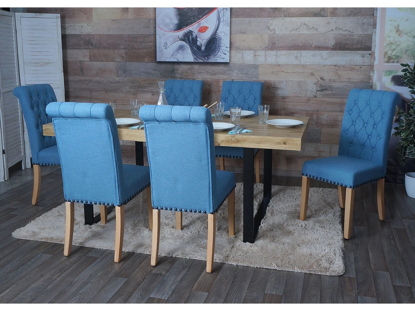 Chaise de salle à manger MCW-O66 (lot de 2),  bleu clair