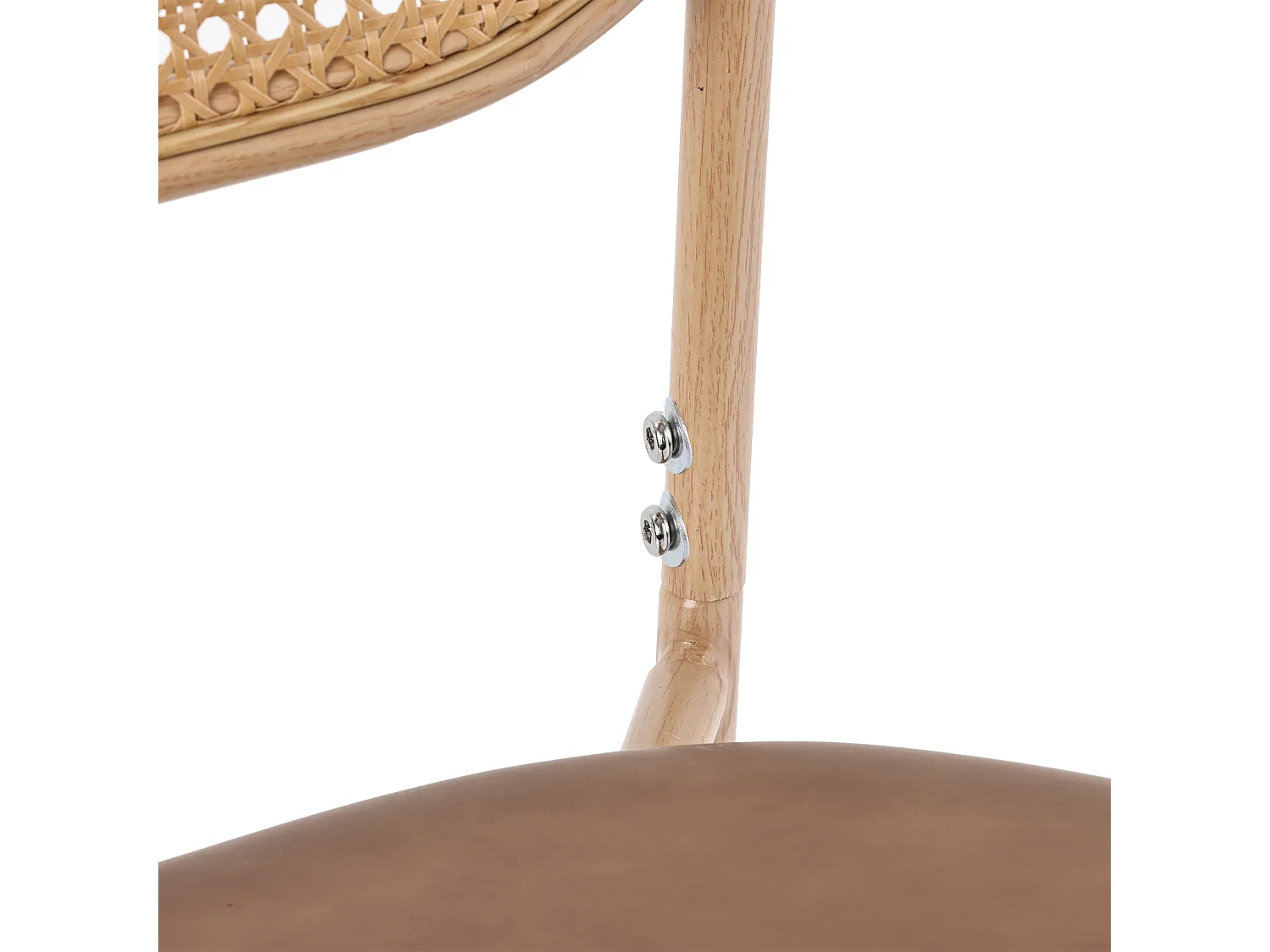 Set van 6 eetkamerstoelen, ovale rotan rugleuning, gemakkelijk schoon te maken PU-zitting, metalen poten, bruin