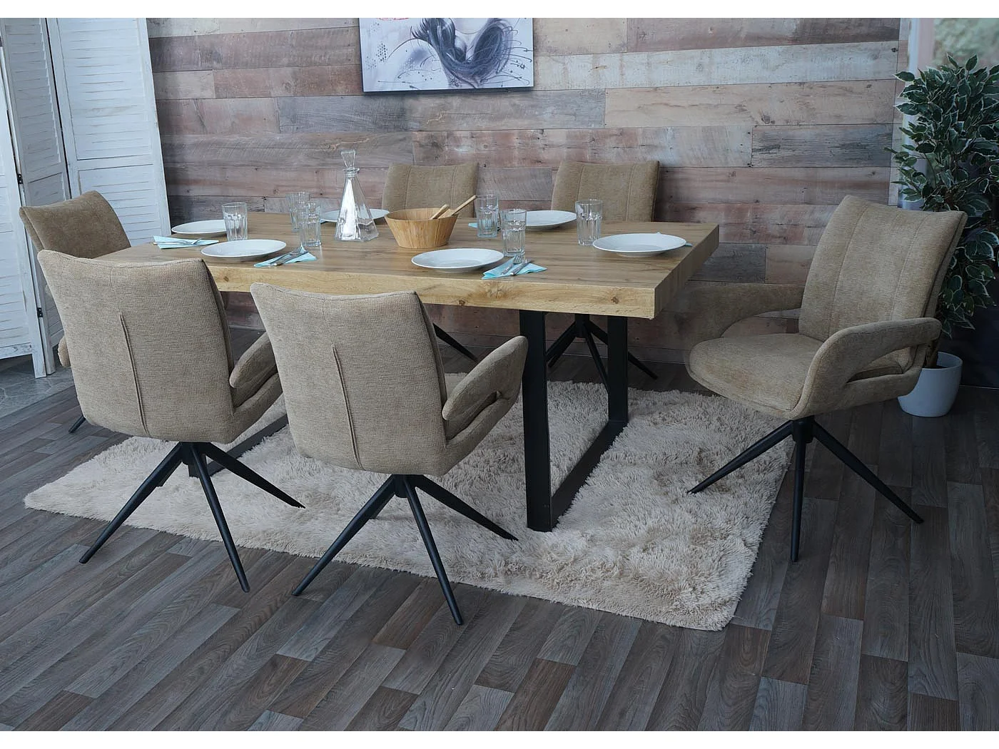 Set 6x sedie da pranzo MCW-O78, da cucina, seduta girevole posizionamento automatico tessuto ciniglia ~ marrone chiaro