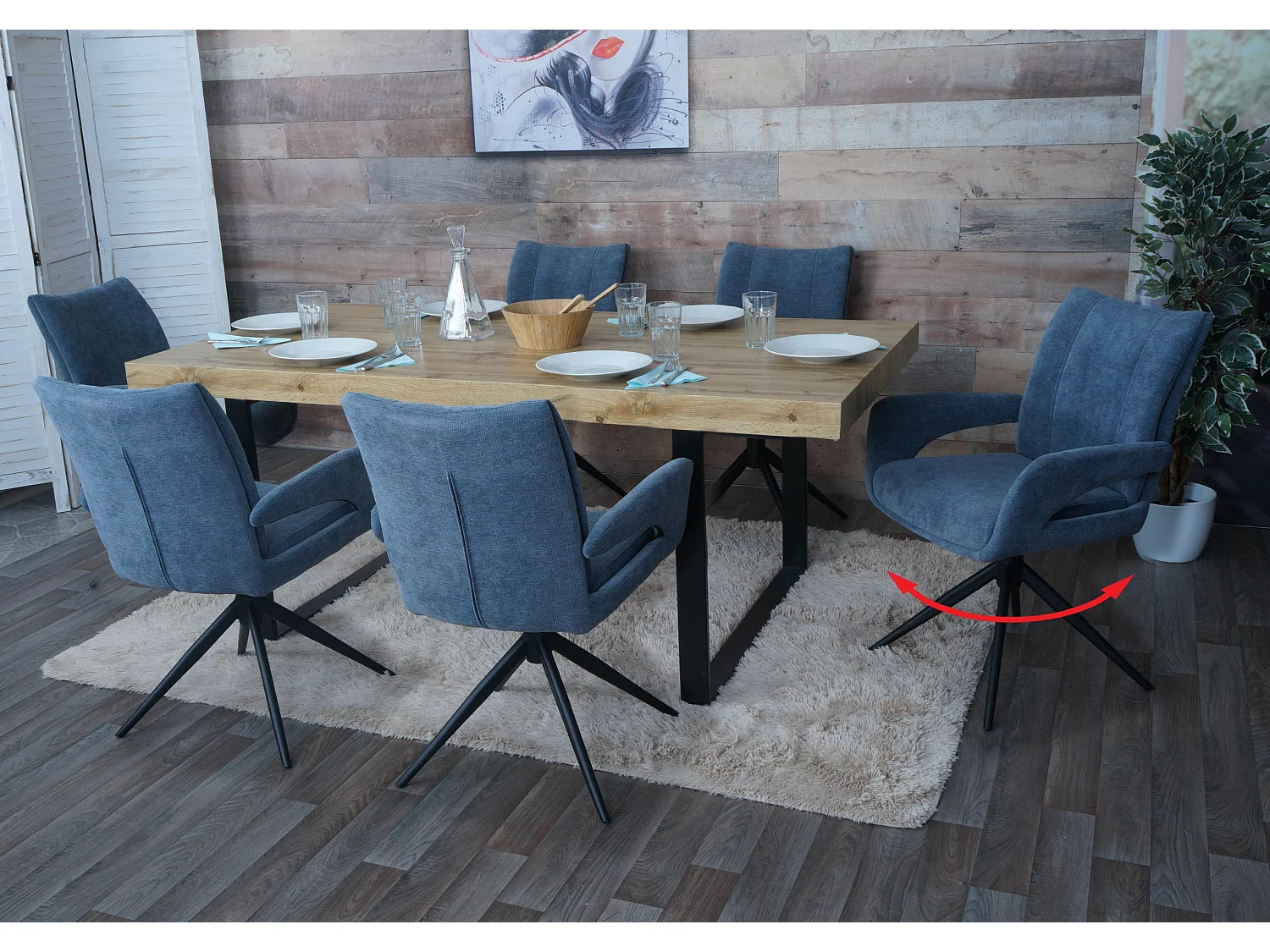Spisestuestol MCW-O78 (sæt med 6 stk.),  gråblå