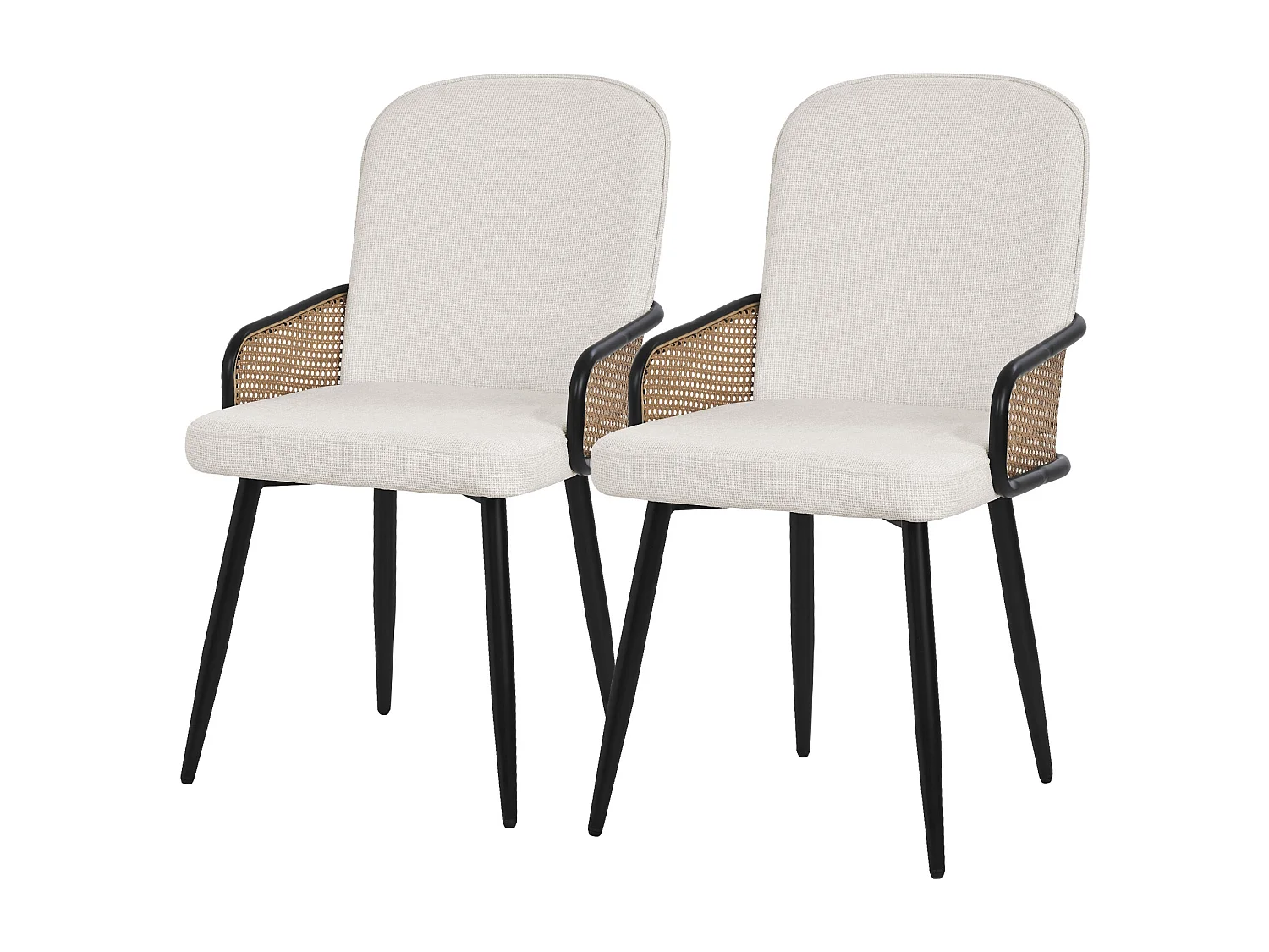 ML-Design Set di 2 sedie imbottite da pranzo beige, in tessuto, con braccioli effetto rattan, sedia da cucina, poltroncina ergonomica da soggiorno