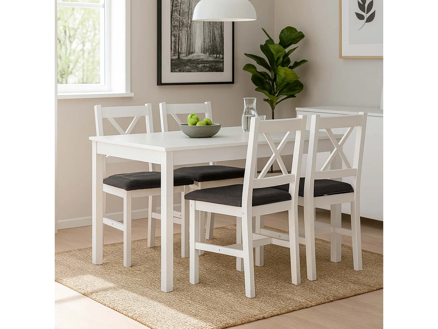 Chaise de salle à manger MCW-F77 (lot de 4),  blanc, rembourrage noir