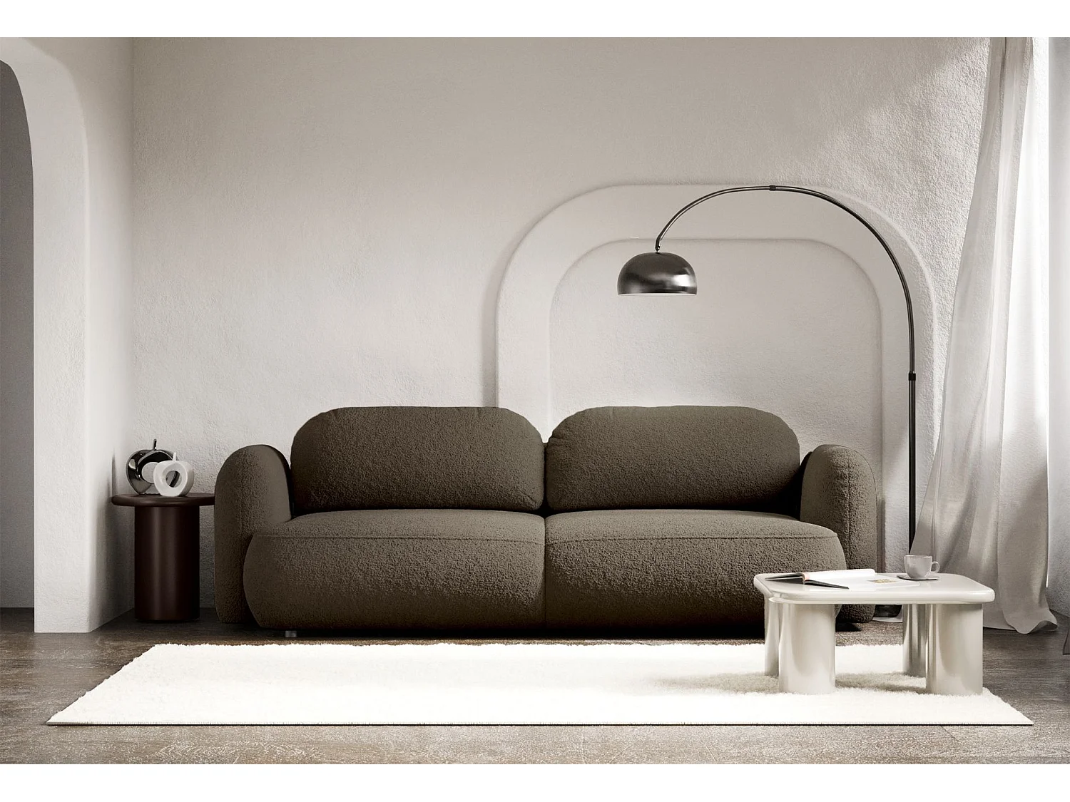 3-Sitzer Schlafsofa – Bouclé-Bezug – Braun – TVOYA