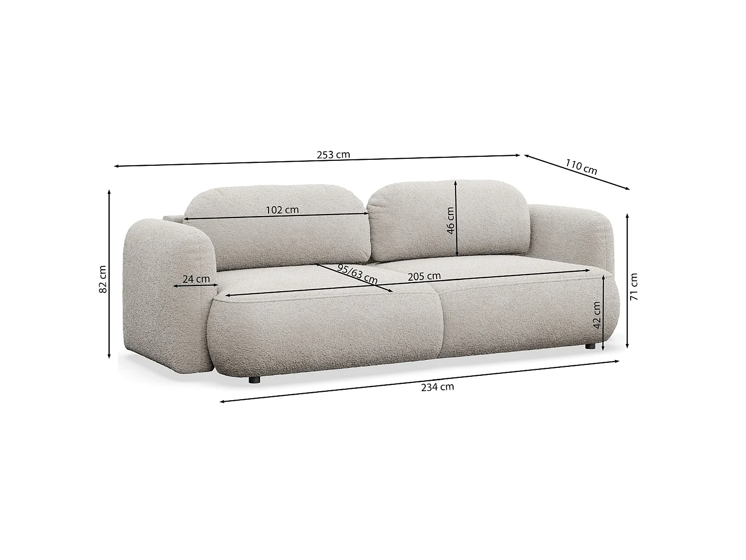 Canapé convertible 3 places en tissu bouclette brun TVOYA