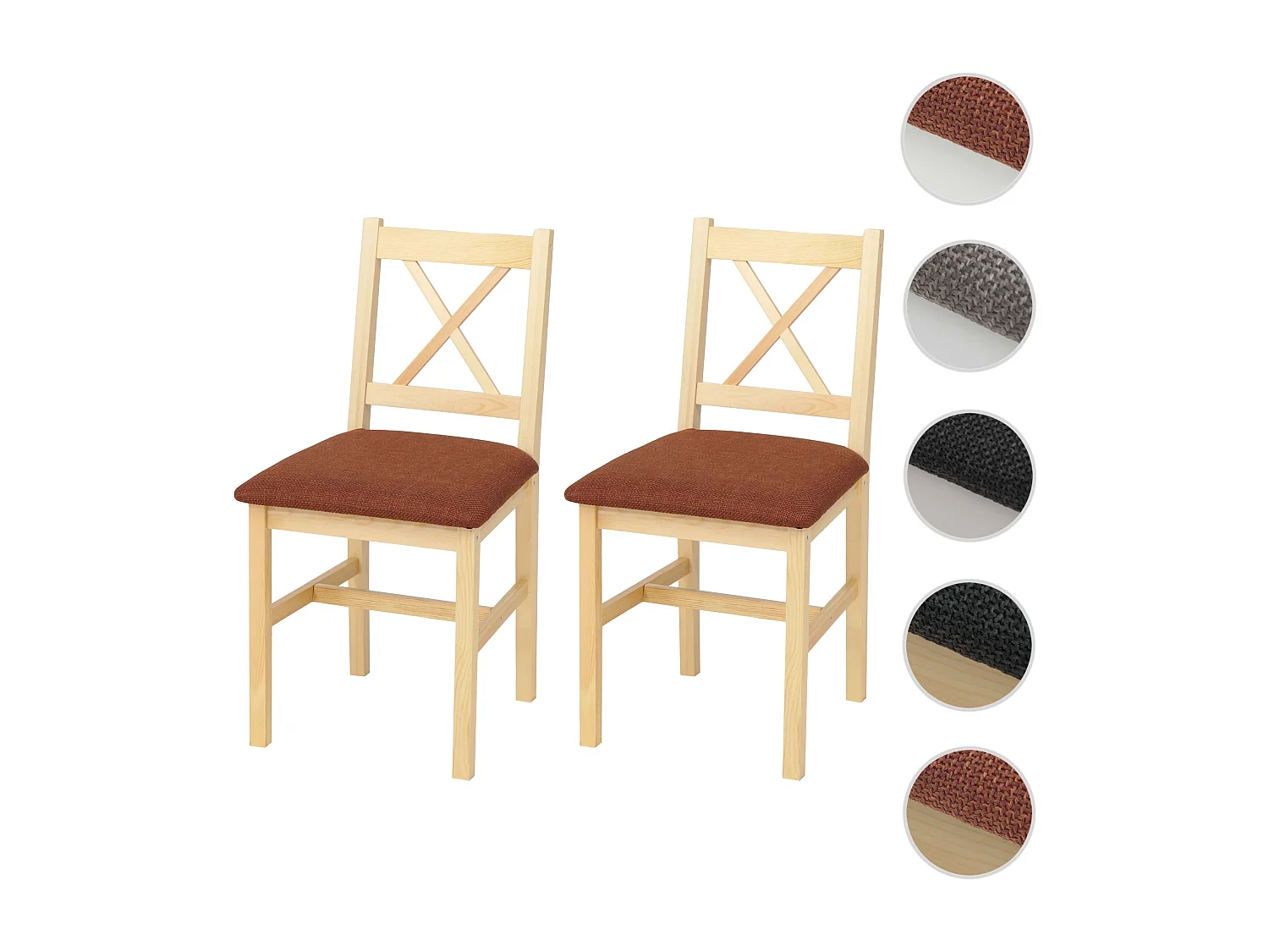 Eetkamerstoel MCW-F77 (set van 2),  naturel bekleding terracotta