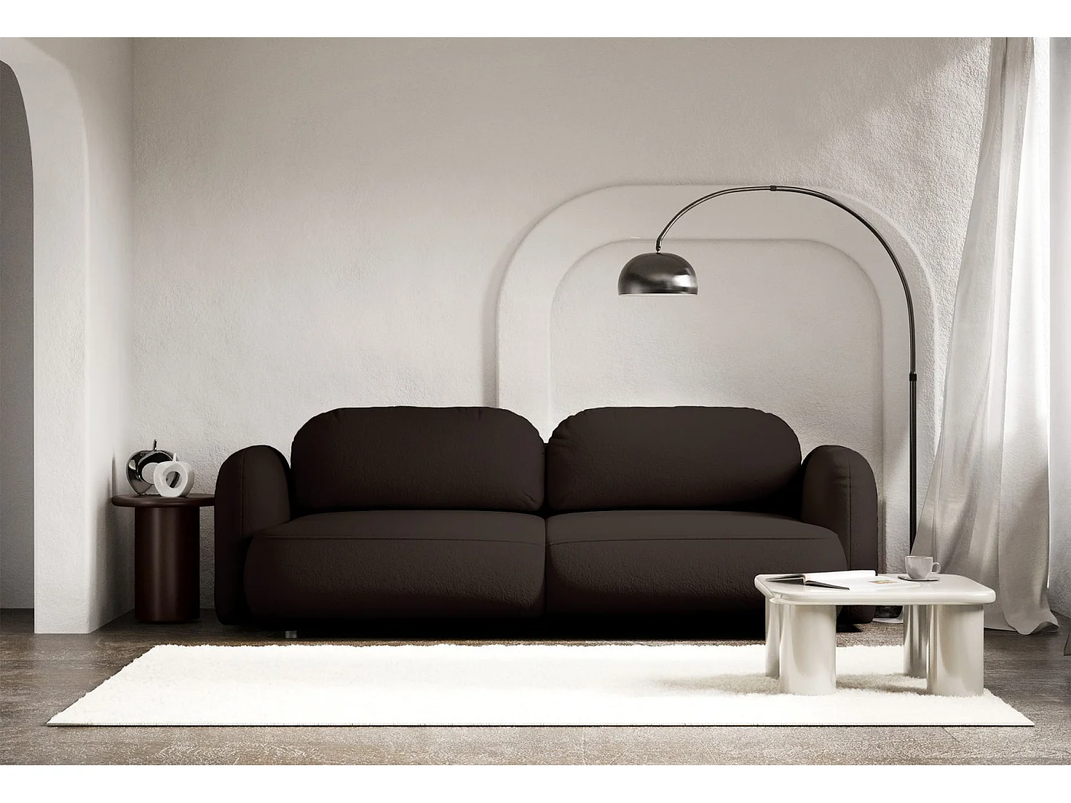 Canapé convertible 3 places – tissu chenille – brun – TVOYA