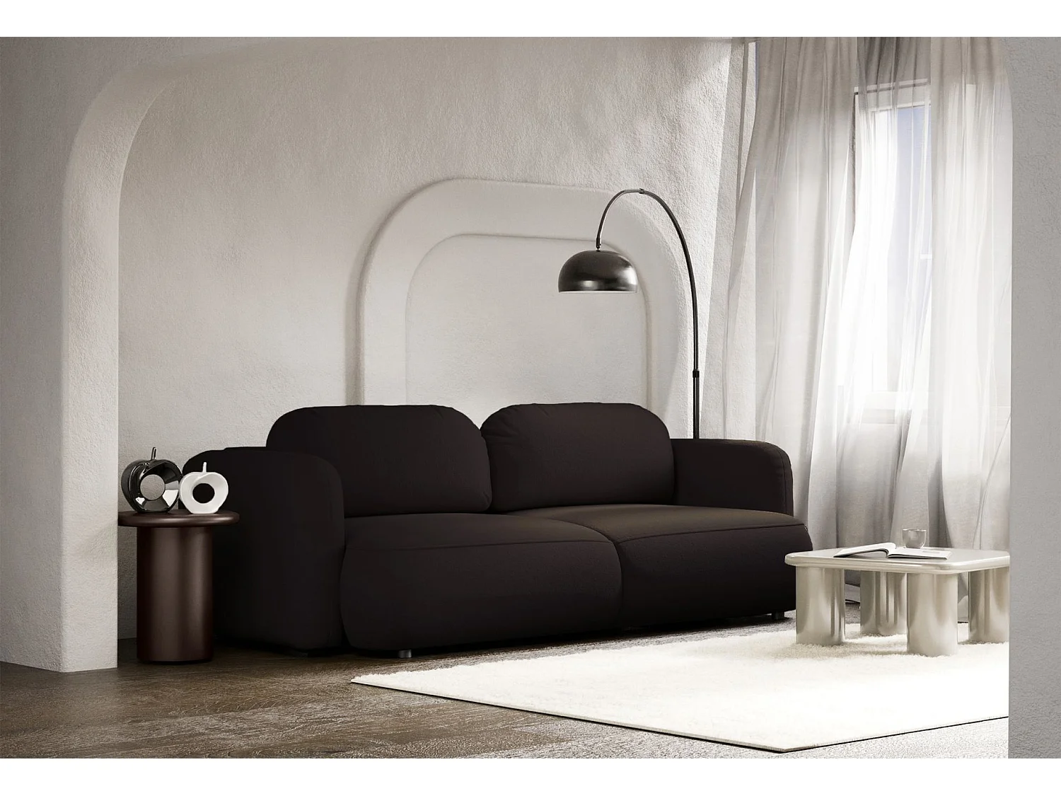 Canapé convertible 3 places – tissu chenille – brun – TVOYA