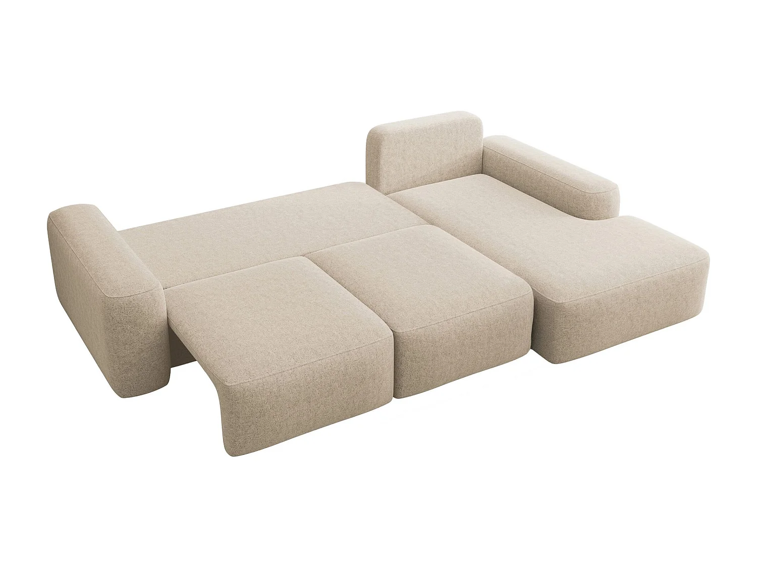 Ecksofa mit Chenillebezug – Schlaffunktion und Stauraum – Beige – rechts – CARNOS