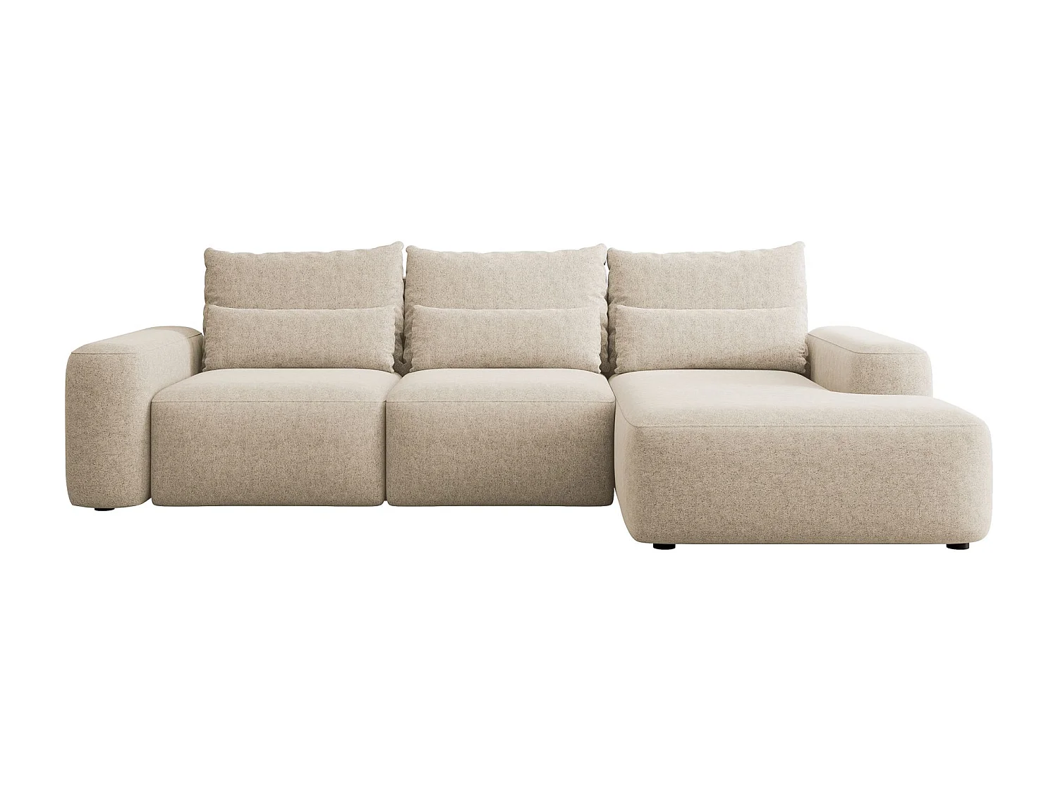 Ecksofa mit Chenillebezug – Schlaffunktion und Stauraum – Beige – rechts – CARNOS