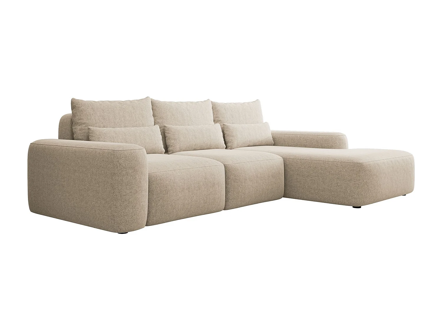 Canapé d’angle en chenille – convertible avec coffre de rangement – beige – angle droit – CARNOS