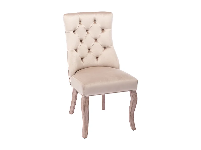 Set van 4 eetkamerstoelen, hoge rugleuning, gevoerde zitting, houten poten, fluweel, beige