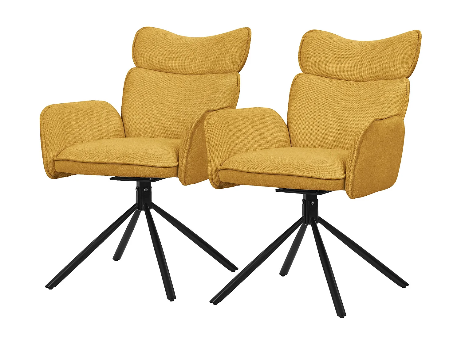 ML-Design Set 2 sedie da scrivania senape con rivestimento in tessuto, girevoli a 360°, poltrona da ufficio con braccioli e schienale, sedia da pranzo