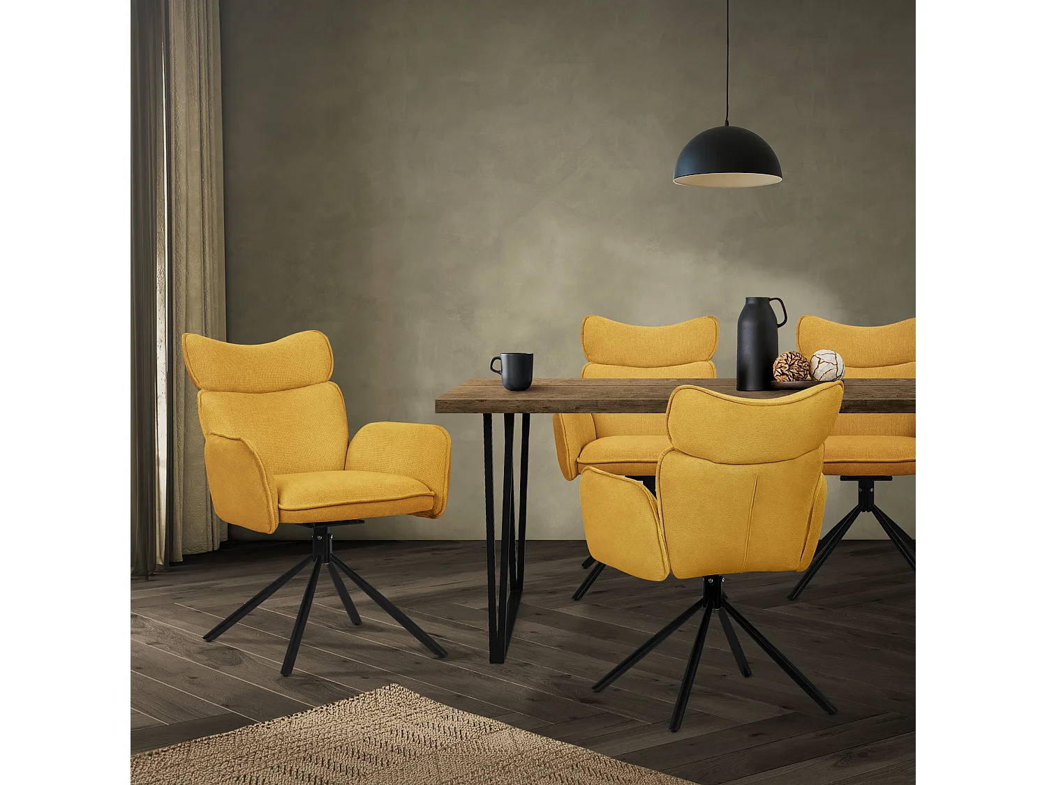 ML-Design Set 2 sedie da scrivania senape con rivestimento in tessuto, girevoli a 360°, poltrona da ufficio con braccioli e schienale, sedia da pranzo