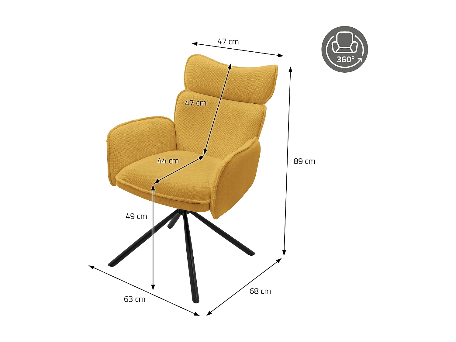 ML-Design Set 2 sedie da scrivania senape con rivestimento in tessuto, girevoli a 360°, poltrona da ufficio con braccioli e schienale, sedia da pranzo